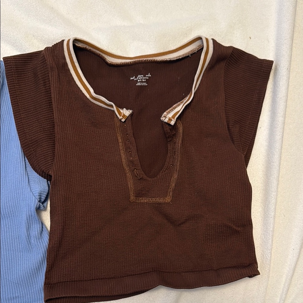 Urban Outfitters Brown and Cream Ribbed Top